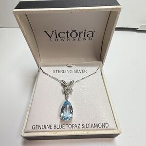Victoria Townsend Genuine Blue Topaz Diamond Pendant Sterling Silver Necklace